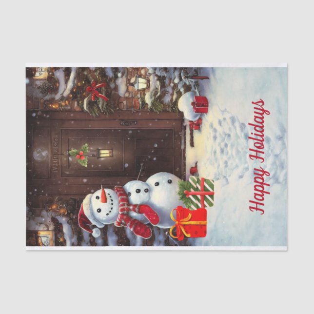 Snowman Vintage Christmas Scene Tissue Paper (Front)