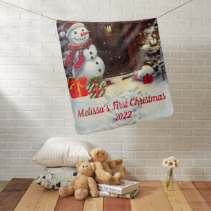 Snowman Vintage First Christmas Baby Blanket