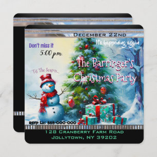 Snowman Vintage Memory of a Christmas Party Invitation