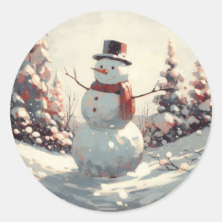 Snowman Vintage Painting Classic Round Sticker