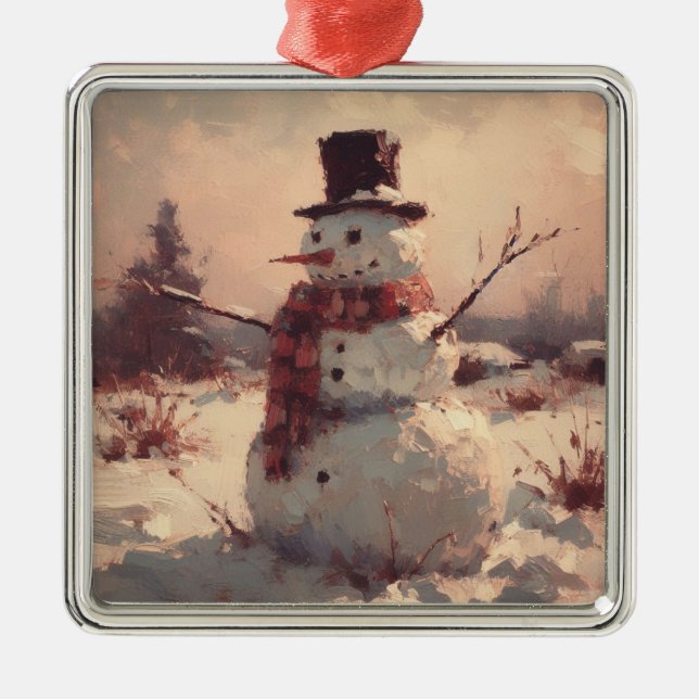 Snowman Vintage Painting Metal Ornament (Front)