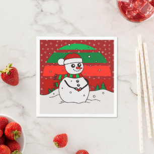 Snowman Vintage Rainbow Snowflakes Red Green   Napkins