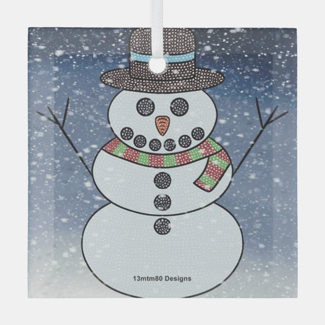 Snowman w/BG - Glass Ornament (Front)