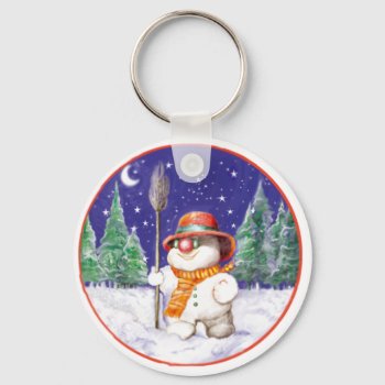 *snowman Walking In The Night* Keychain by Alejandro at Zazzle