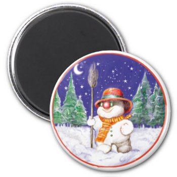 *snowman Walking In The Night* Magnet by Alejandro at Zazzle