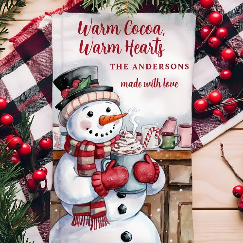 Snowman Warm Cocoa Personalized Christmas Kitchen Towel