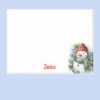 Snowman Watercolor Add Name Cute Christmas Gift Post-it Notes