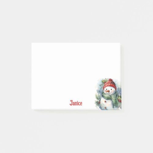 Snowman Watercolor Add Name Cute Christmas Gift Post_it Notes
