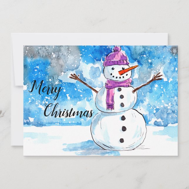 Snowman Watercolor Christmas Card (Front)