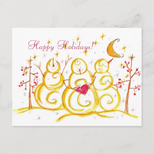 Snowman Watercolor Crescent Moon Happy Holidays Holiday Postcard