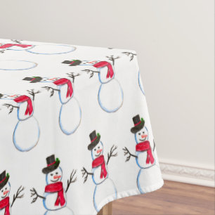 Snowman watercolor Festive Xmas Cute winter Tablecloth