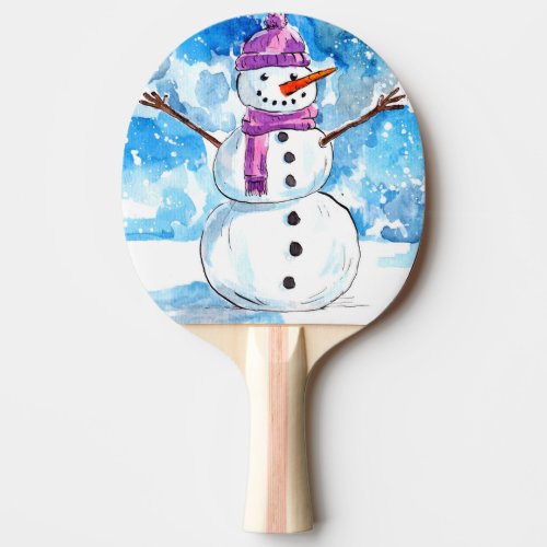 Snowman Watercolor Ping Pong Paddle