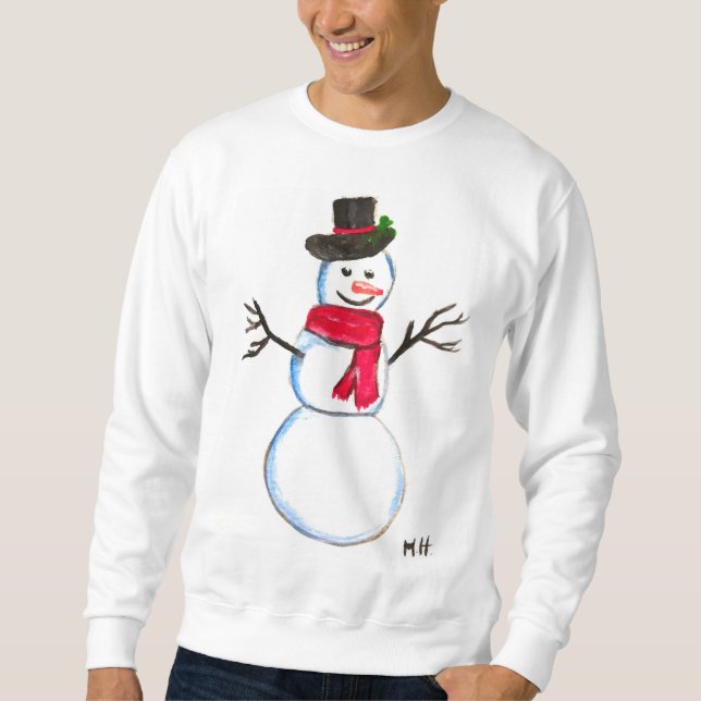 Snowman watercolor Retro Face Snowmen Winter cute Sweatshirt (Front)