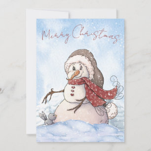 Snowman Watercolor Winter Christmas Holiday Card