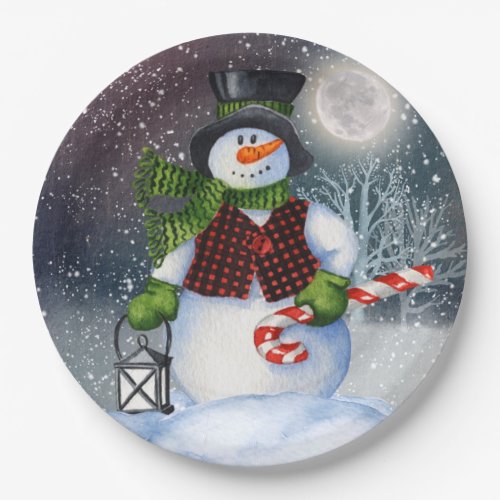 Snowman Watercolor Winter Christmas Paper Plates