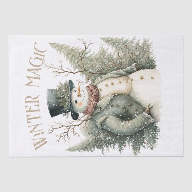 Snowman Watercolor Winter Christmas Tissue Paper (Front)