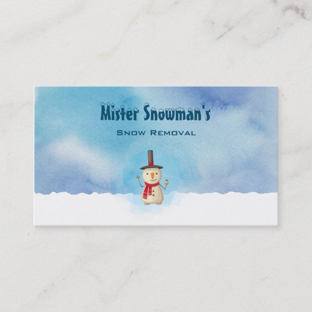 Snowman Waving And Smiling In Cold Winter Snow Business Card (Front)