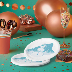 Snowman Wearing A Top Hat Paper Plates