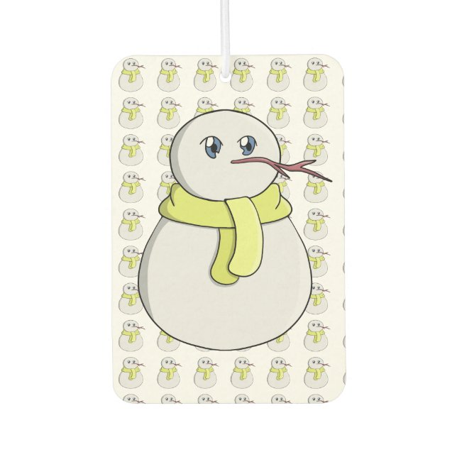 Snowman wearing a yellow scarf air freshener (Front)