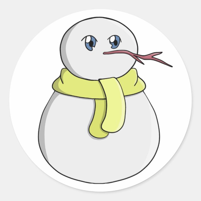 Snowman wearing a yellow scarf classic round sticker (Front)
