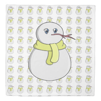 Snowman wearing a yellow scarf duvet cover