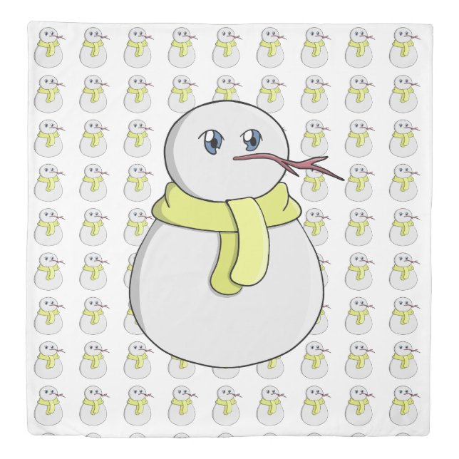 Snowman wearing a yellow scarf duvet cover (Front)