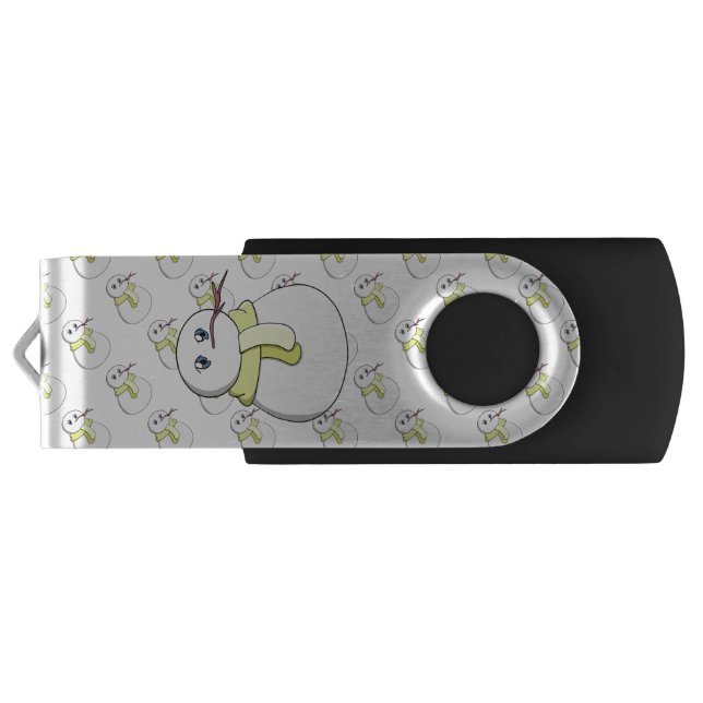Snowman wearing a yellow scarf flash drive (Back)