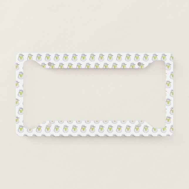 Snowman wearing a yellow scarf license plate frame (Front)