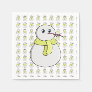 Snowman wearing a yellow scarf napkins