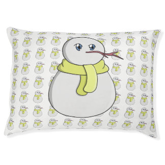 Snowman wearing a yellow scarf pet bed