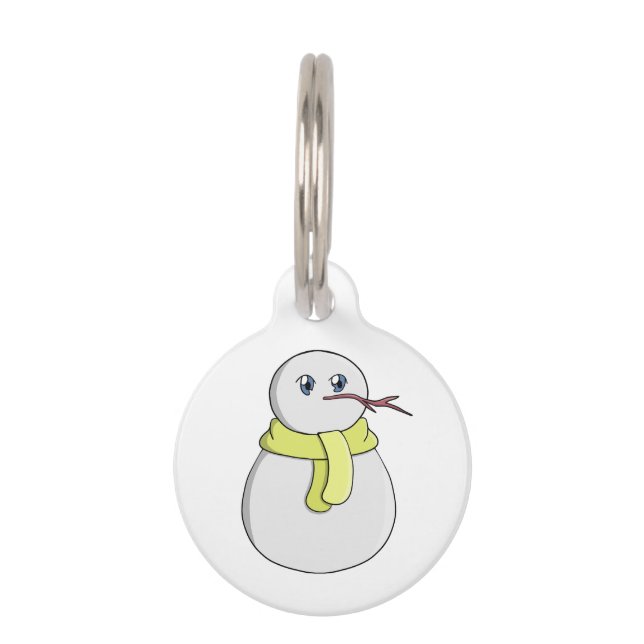 Snowman wearing a yellow scarf pet ID tag (Front)