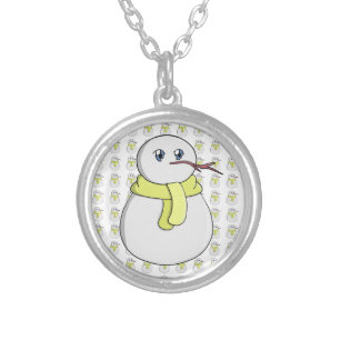 Snowman wearing a yellow scarf silver plated necklace