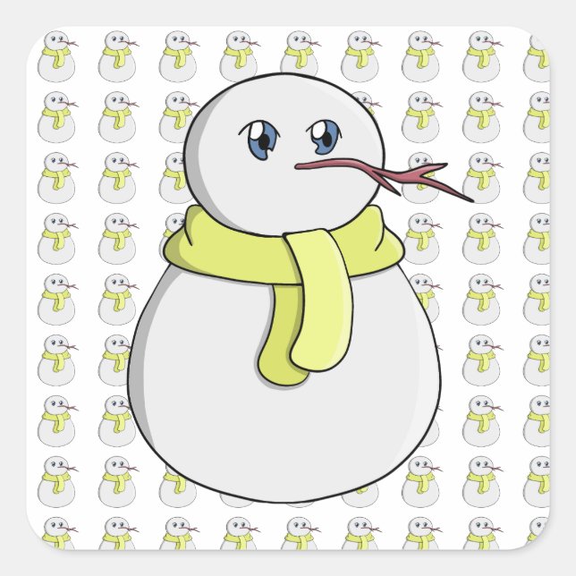 Snowman wearing a yellow scarf square sticker (Front)