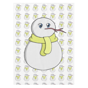 Snowman wearing a yellow scarf tablecloth
