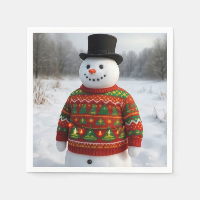 Snowman Wearing an Christmas Ugly Sweater Napkins (Front)