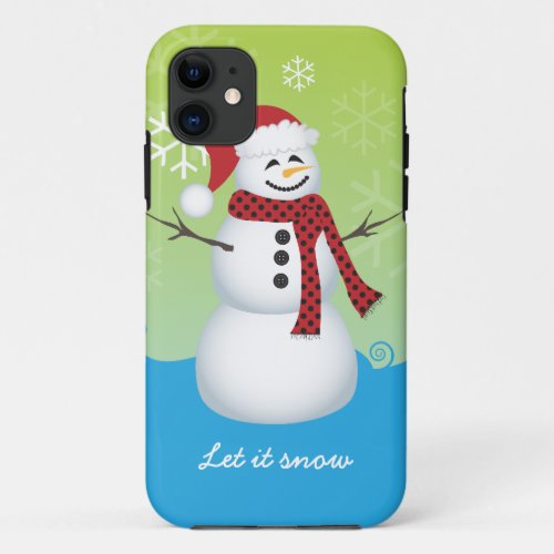 Snowman wearing Santa hat iPhone 11 Case