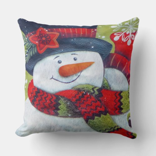 Snowman Wearing Scarf Pillow