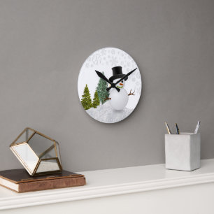 Snowman White Christmas Home Decor Round Clock