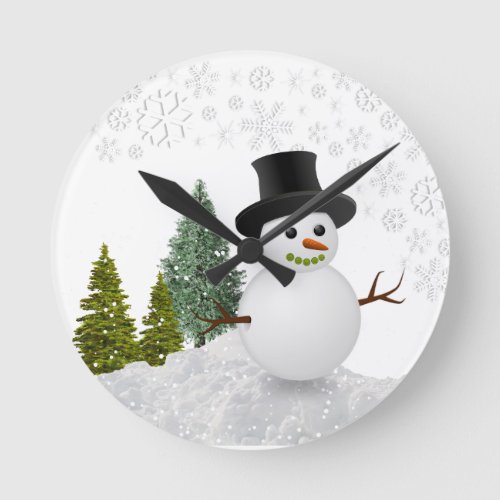 Snowman White Christmas Home Decor  Round Clock