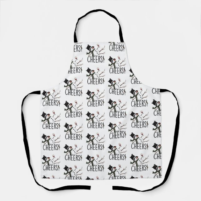 Snowman Wine Christmas Funny Drinking Wine Santa  Apron (Front)