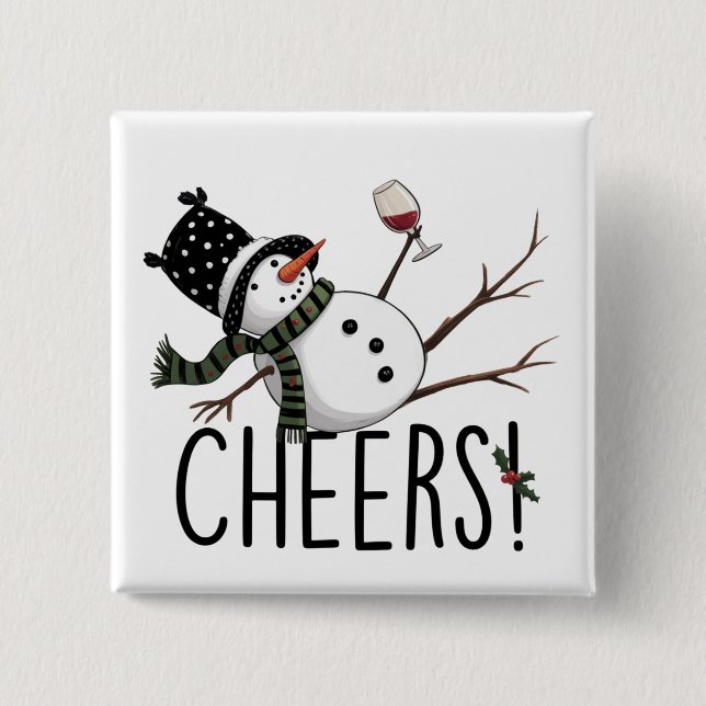 Snowman Wine Christmas Funny Drinking Wine Santa  Button (Front)