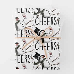 Snowman Wine Christmas Funny Drinking Wine Santa  Wrapping Paper Sheets