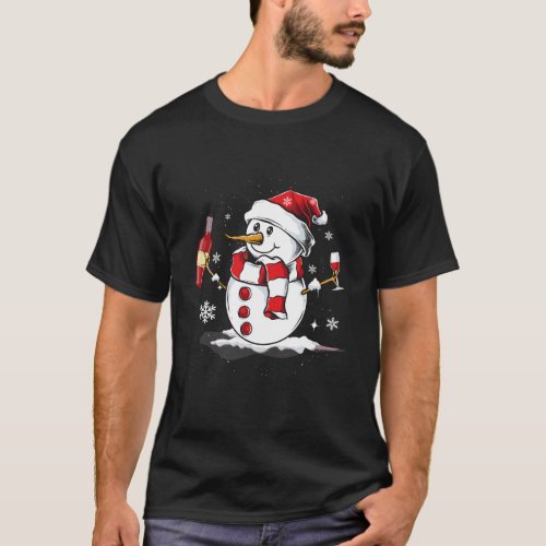 Snowman Wine Christmas Pajama Santa Hat Cute Drink T_Shirt