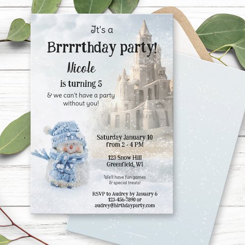 Snowman Winter Castle Birthday Party Invitation