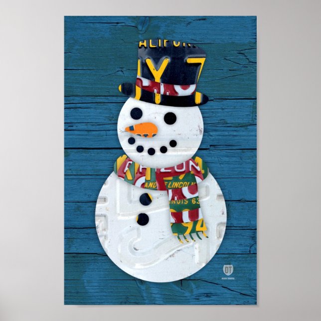 Snowman Winter Fun Vintage License Plate Art Poster (Front)