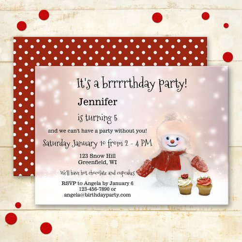 Snowman Winter Girl Birthday Party Invitation