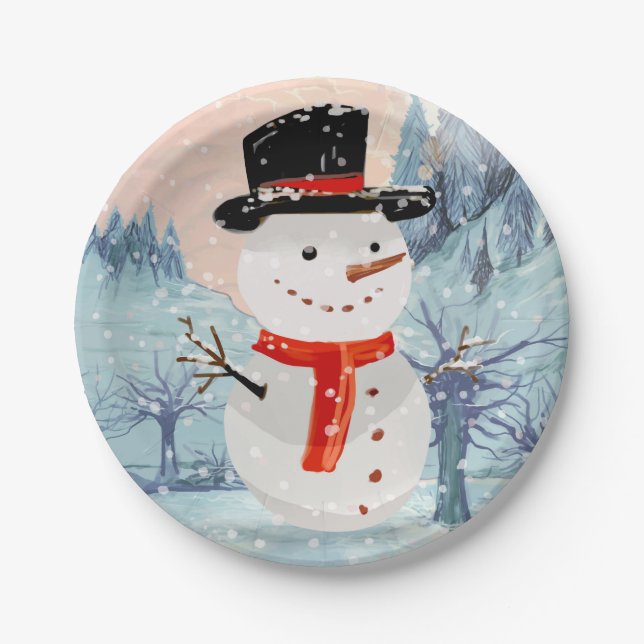 Snowman Winter Holidays | Christmas Paper Plates (Front)
