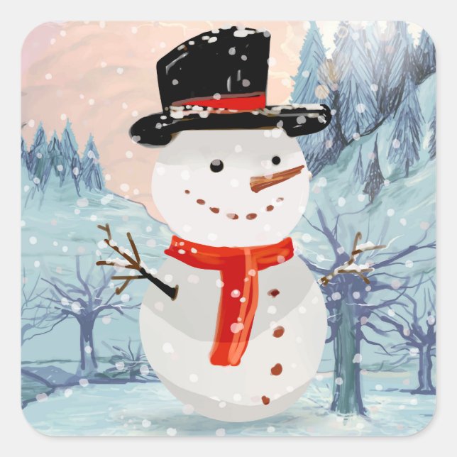 Snowman Winter Holidays | Christmas Square Sticker (Front)