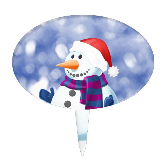 Snowman Winter Merry Christmas Snow Cake Topper (Front)