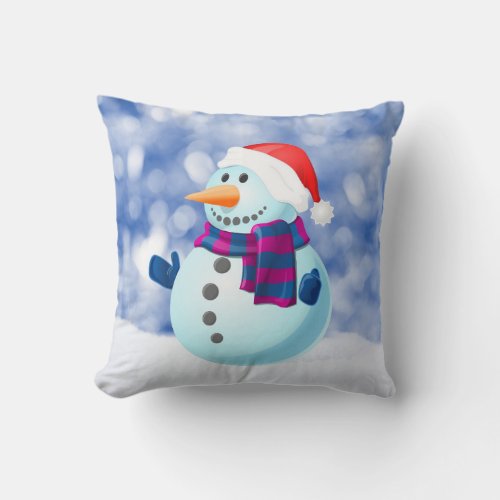 Snowman Winter Merry Christmas Snow Throw Pillow